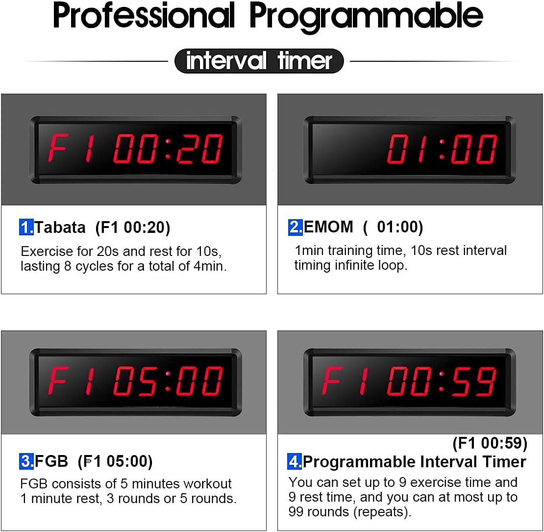 Gym Timer,Led Workout Colck Count Down/Up Clock,11.5" X 4" Ultra-Clear Digital Display, Power Bank Compatible with Workout Metal Stopwatch, Multi-Scenes with Remote (1.5 Inch Red)