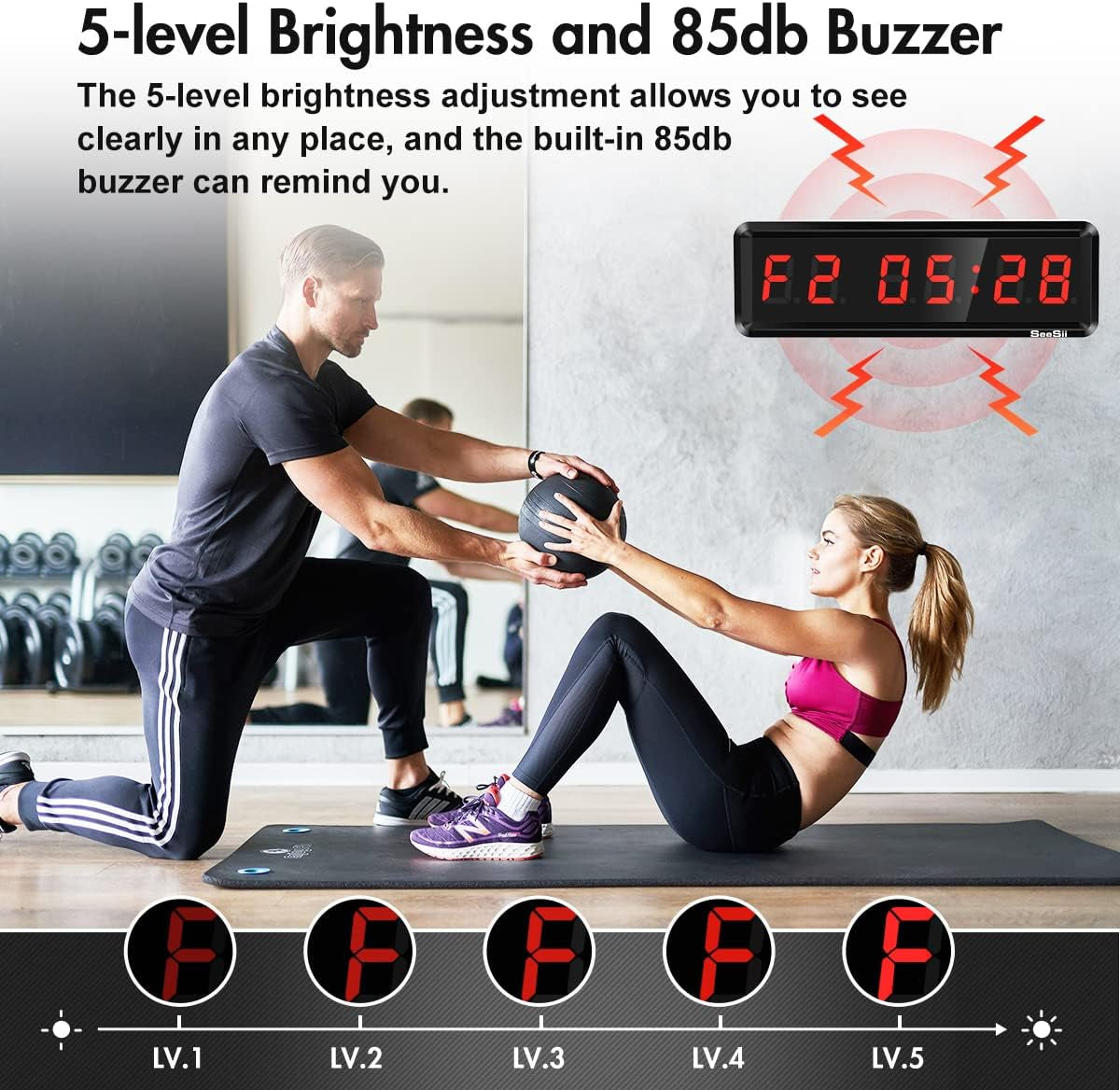 Gym Timer,Led Workout Colck Count Down/Up Clock,11.5" X 4" Ultra-Clear Digital Display, Power Bank Compatible with Workout Metal Stopwatch, Multi-Scenes with Remote (1.5 Inch Red)