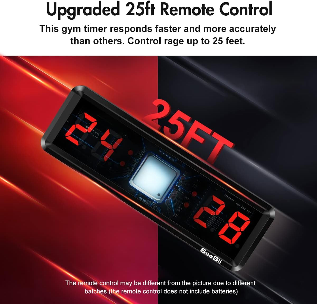 Gym Timer,Led Workout Colck Count Down/Up Clock,11.5" X 4" Ultra-Clear Digital Display, Power Bank Compatible with Workout Metal Stopwatch, Multi-Scenes with Remote (1.5 Inch Red)