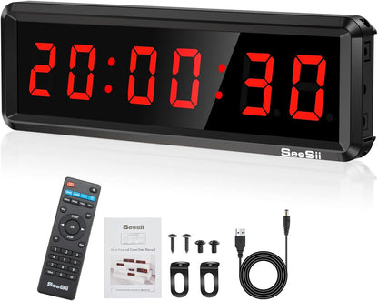 Gym Timer,Led Workout Colck Count Down/Up Clock,11.5" X 4" Ultra-Clear Digital Display, Power Bank Compatible with Workout Metal Stopwatch, Multi-Scenes with Remote (1.5 Inch Red)